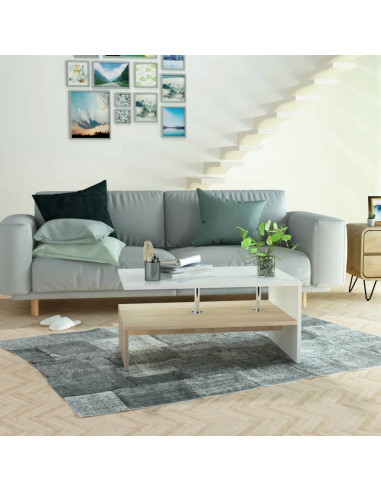 Tavolino Salotto Legno Multistrato 90x59x42 cm Rovere e Bianco