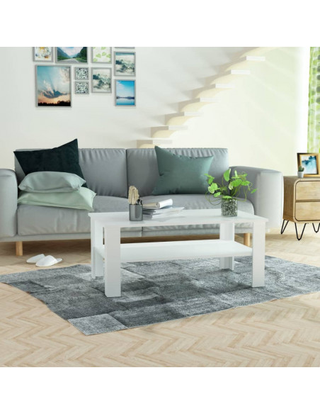 Tavolino da Salotto in Legno Multistrato 100x59x42 cm Bianco