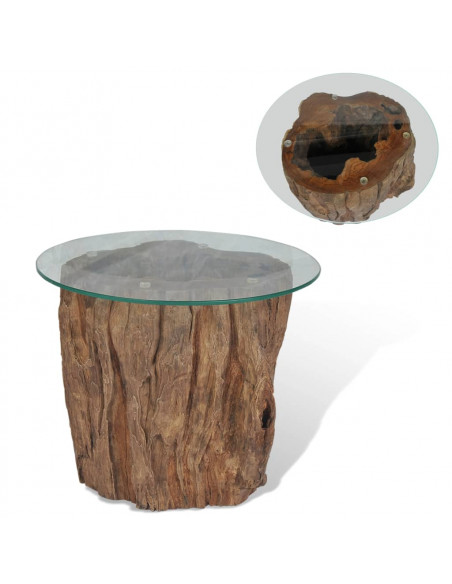 Tavolino da Salotto in Legno di Teak e Vetro 50x40 cm
