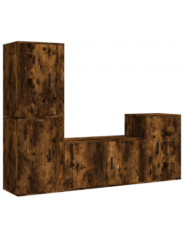 Set di Mobili Porta TV 4 pz Rovere Fumo in Legno Multistrato