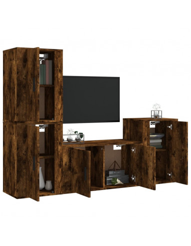 Set di Mobili Porta TV 4 pz Rovere Fumo in Legno Multistrato