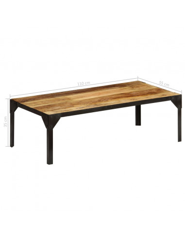 Tavolino da Salotto in Legno Massello di Mango e Acciaio 110 cm