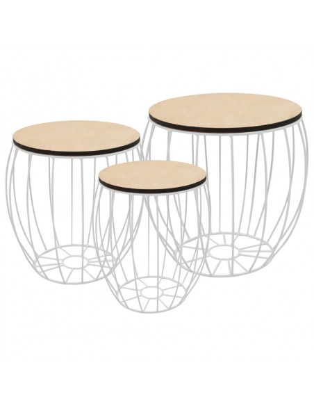 Set Tavolini da Salotto 3 pz in Multistrato di Pioppo e Acciaio