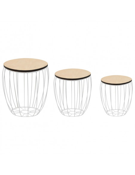 Set Tavolini da Salotto 3 pz in Multistrato di Pioppo e Acciaio