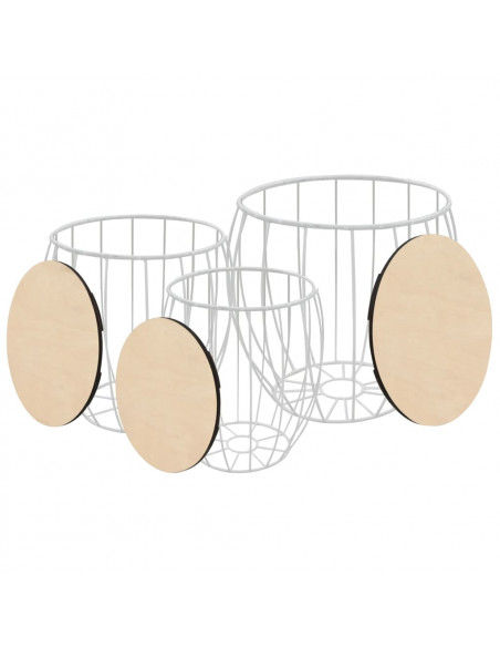 Set Tavolini da Salotto 3 pz in Multistrato di Pioppo e Acciaio