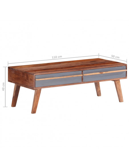 Tavolino da Salotto Grigio 110x50x40 cm in Legno di Sheesham