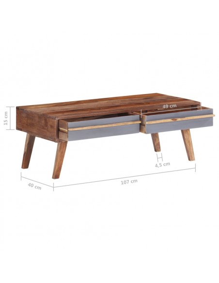 Tavolino da Salotto Grigio 110x50x40 cm in Legno di Sheesham