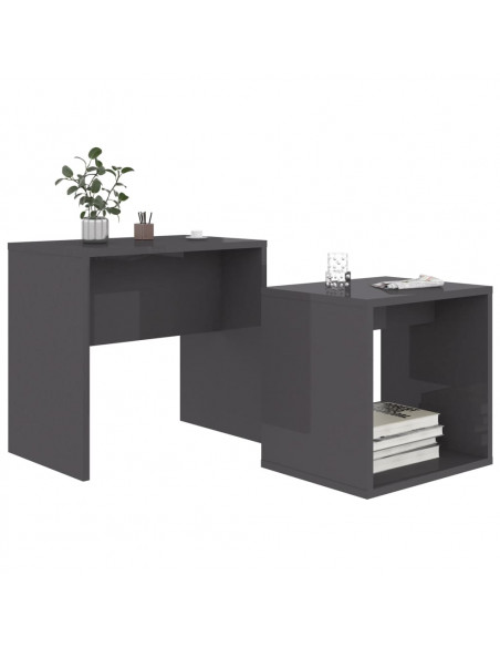 Set Tavolini Salotto Grigio Lucido 48x30x45cm Legno Multistrato