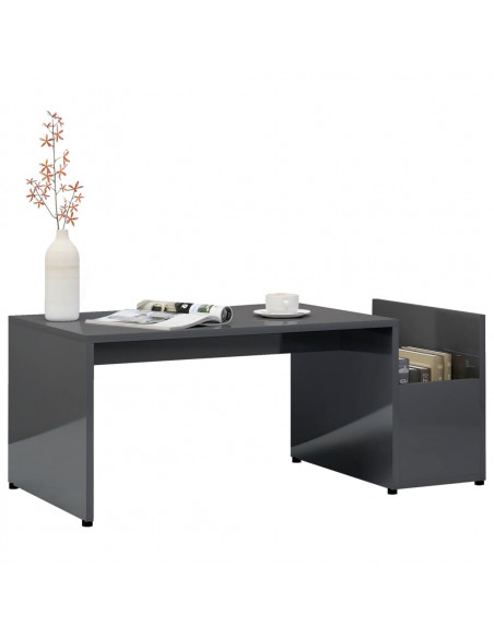 Tavolino da Salotto Grigio Lucido 90x45x35 cm Legno Multistrato