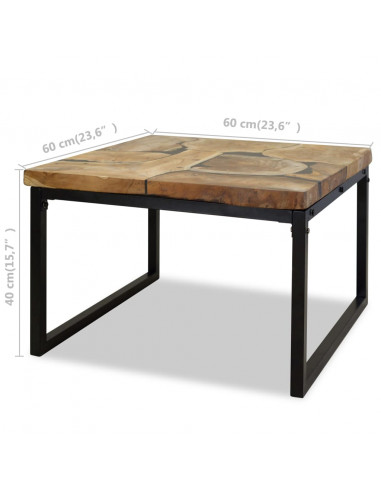 Tavolino da Salotto in Legno di Teak e Resina 60x60x40 cm