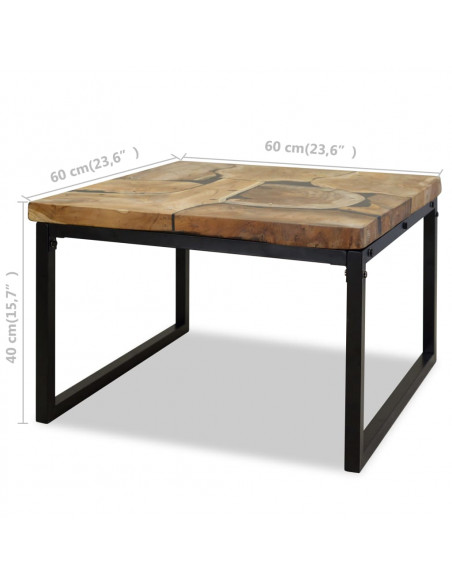 Tavolino da Salotto in Legno di Teak e Resina 60x60x40 cm