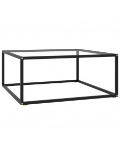 Tavolino da Salotto Nero con Vetro Temperato 80x80x35 cm 2