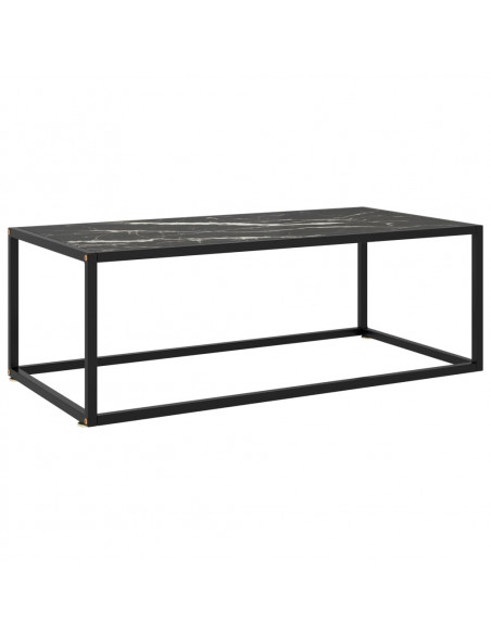 Tavolino da Salotto Nero con Vetro Marmo Nero 100x50x35 cm