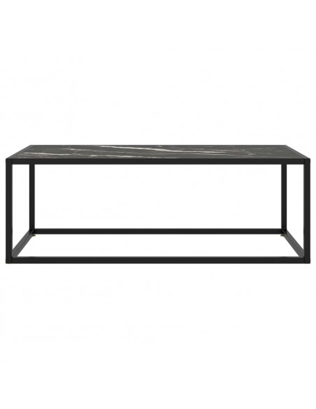 Tavolino da Salotto Nero con Vetro Marmo Nero 100x50x35 cm
