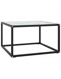 Tavolino da Salotto Nero con Vetro Marmo Bianco 60x60x35 cm 2