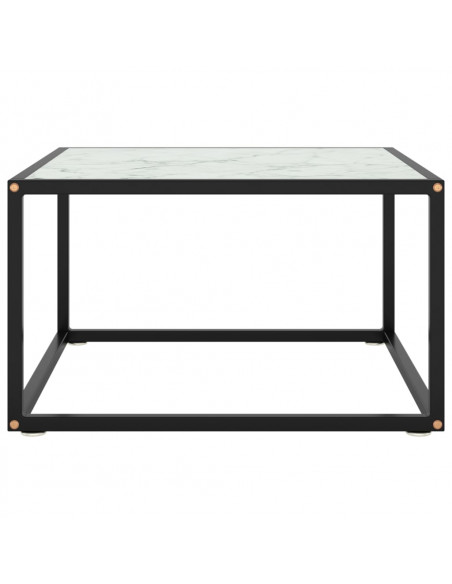 Tavolino da Salotto Nero con Vetro Marmo Bianco 60x60x35 cm
