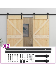 Porta Scorrevole con Set Hardware 80x210 cm in Legno di Pino 2