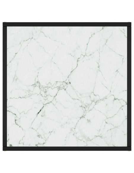 Tavolino da Salotto Nero con Vetro Marmo Bianco 60x60x35 cm