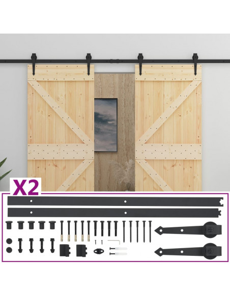 Porta Scorrevole con Set Hardware 90x210 cm in Legno di Pino