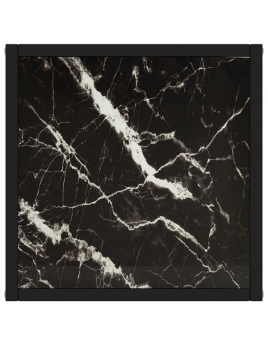 Tavolino da Salotto Nero con Vetro Marmo Nero 40x40x50 cm