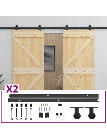 Porta Scorrevole con Set Hardware 90x210 cm in Legno di Pino