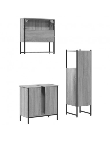 Set Mobili da Bagno 3 pz Grigio Sonoma in Legno Multistrato