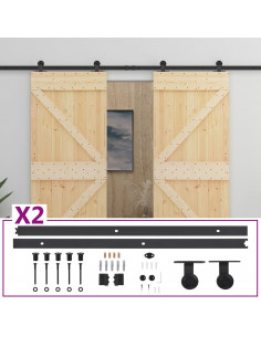 Porta Scorrevole con Set Hardware 90x210 cm in Legno di Pino 2