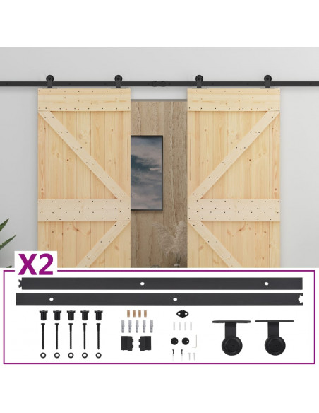 Porta Scorrevole con Set Hardware 90x210 cm in Legno di Pino
