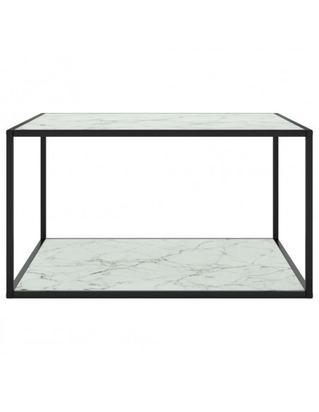 Tavolino Nero con Vetro Bianco Marmorizzato 90x90x50 cm