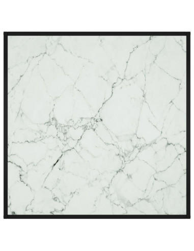 Tavolino Nero con Vetro Bianco Marmorizzato 90x90x50 cm