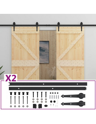 Porta Scorrevole con Set Hardware 100x210 cm in Legno di Pino