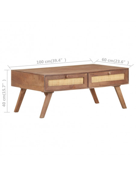Tavolino da Salotto in Legno Massello di Mango 100x60x40 cm