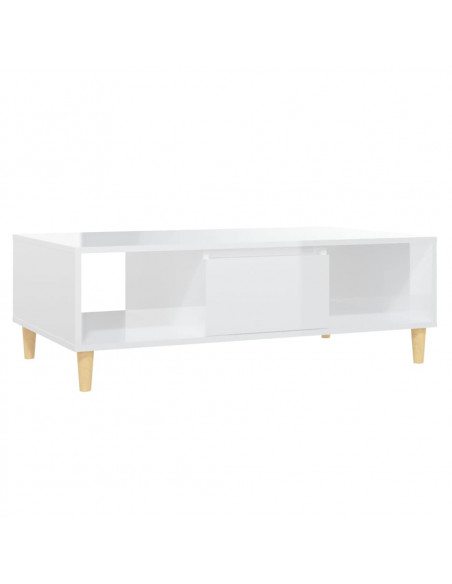 Tavolino Salotto Bianco Lucido 103,5x60x35 cm Legno Multistrato