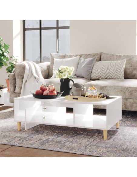 Tavolino Salotto Bianco Lucido 103,5x60x35 cm Legno Multistrato