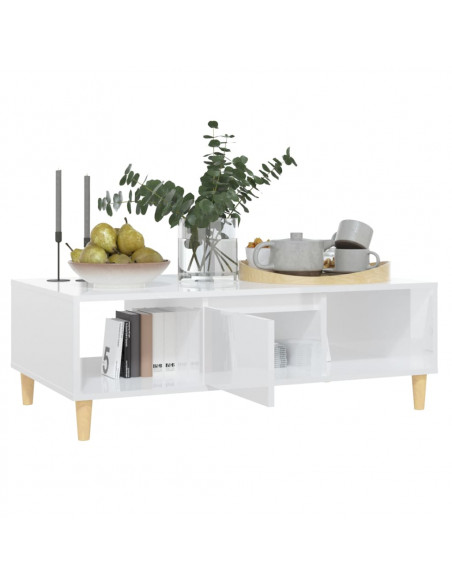 Tavolino Salotto Bianco Lucido 103,5x60x35 cm Legno Multistrato