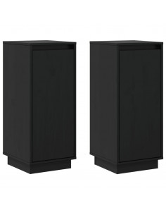 Credenze 2 pz Nere 31,5x34x75 cm in Legno Massello di Pino 2