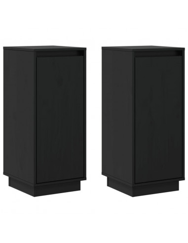 Credenze 2 pz Nere 31,5x34x75 cm in Legno Massello di Pino