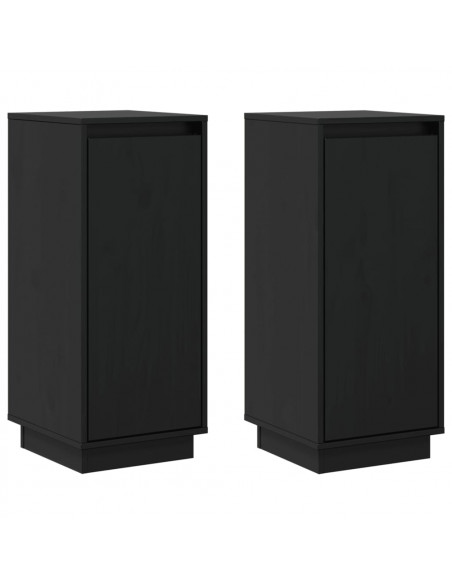Credenze 2 pz Nere 31,5x34x75 cm in Legno Massello di Pino