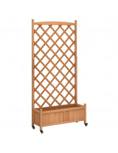 Fioriera con Traliccio e Ruote Marrone Legno Massello di Abete 2