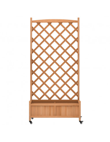 Fioriera con Traliccio e Ruote Marrone Legno Massello di Abete