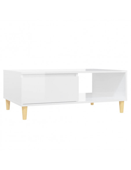 Tavolino Salotto Bianco Lucido 90x60x35 cm in Legno Multistrato