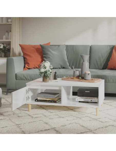 Tavolino Salotto Bianco Lucido 90x60x35 cm in Legno Multistrato