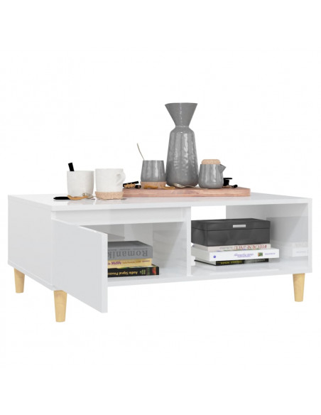 Tavolino Salotto Bianco Lucido 90x60x35 cm in Legno Multistrato