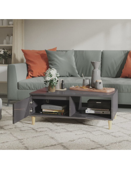 Tavolino da Salotto Grigio Lucido 90x60x35 cm Legno Multistrato