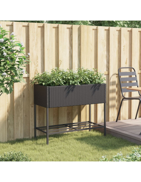 Fioriera da Giardino con Ripiano Nera in Polyrattan