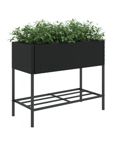 Fioriera da Giardino con Ripiano Nera in Polyrattan