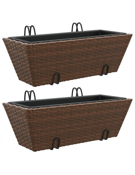 Fioriere con Ganci 2 pz Marroni in Polyrattan