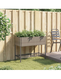 Fioriera da Giardino con Ripiano Grigia in Polyrattan 2
