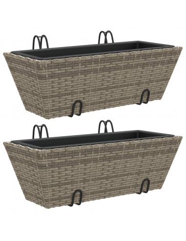 Fioriere con Ganci 2 pz Grigie in Polyrattan