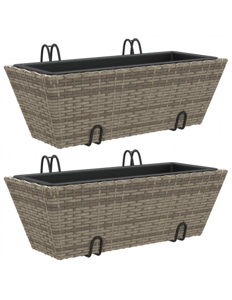 Fioriere con Ganci 2 pz Grigie in Polyrattan